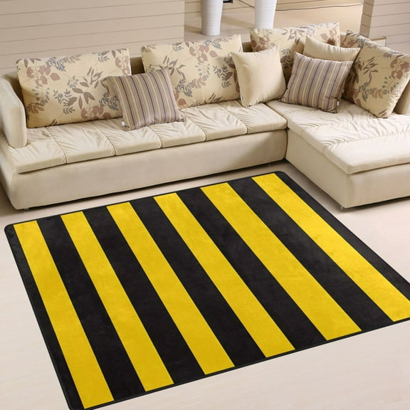 Ryvnso Yellow Stripes Line Pattern Area Floor Rugs Soft Non-Slip Large Mats Nursery Carpets 63" x 48"