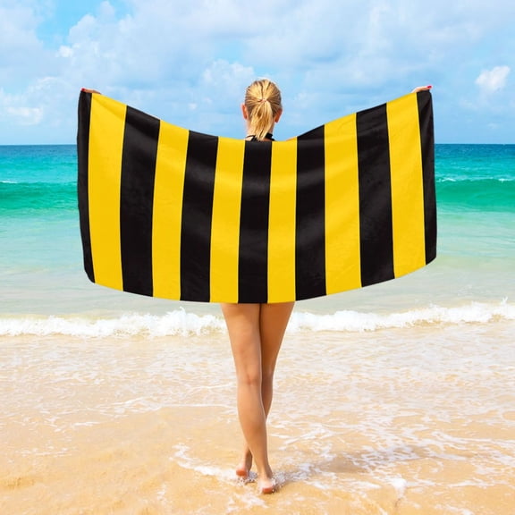 Ryvnso Yellow Stripes Line Pattern Oversized Beach Towel Microfiber Bath Blankets Swimming Fitness 37" x 74"