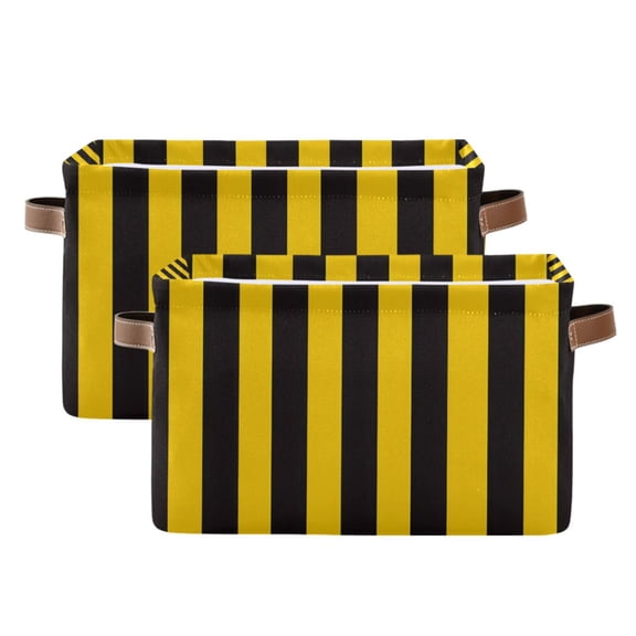 Ryvnso Yellow Stripes Line Pattern Storage Basket Large Bin Foldable Boxes Toys Organizer 14.2x10.2x8.3in 2 PCs