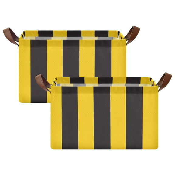 Ryvnso Yellow Stripes Line Pattern Storage Bins Large Basket Foldable Cube Toys Organizer with Handles 2 PCs