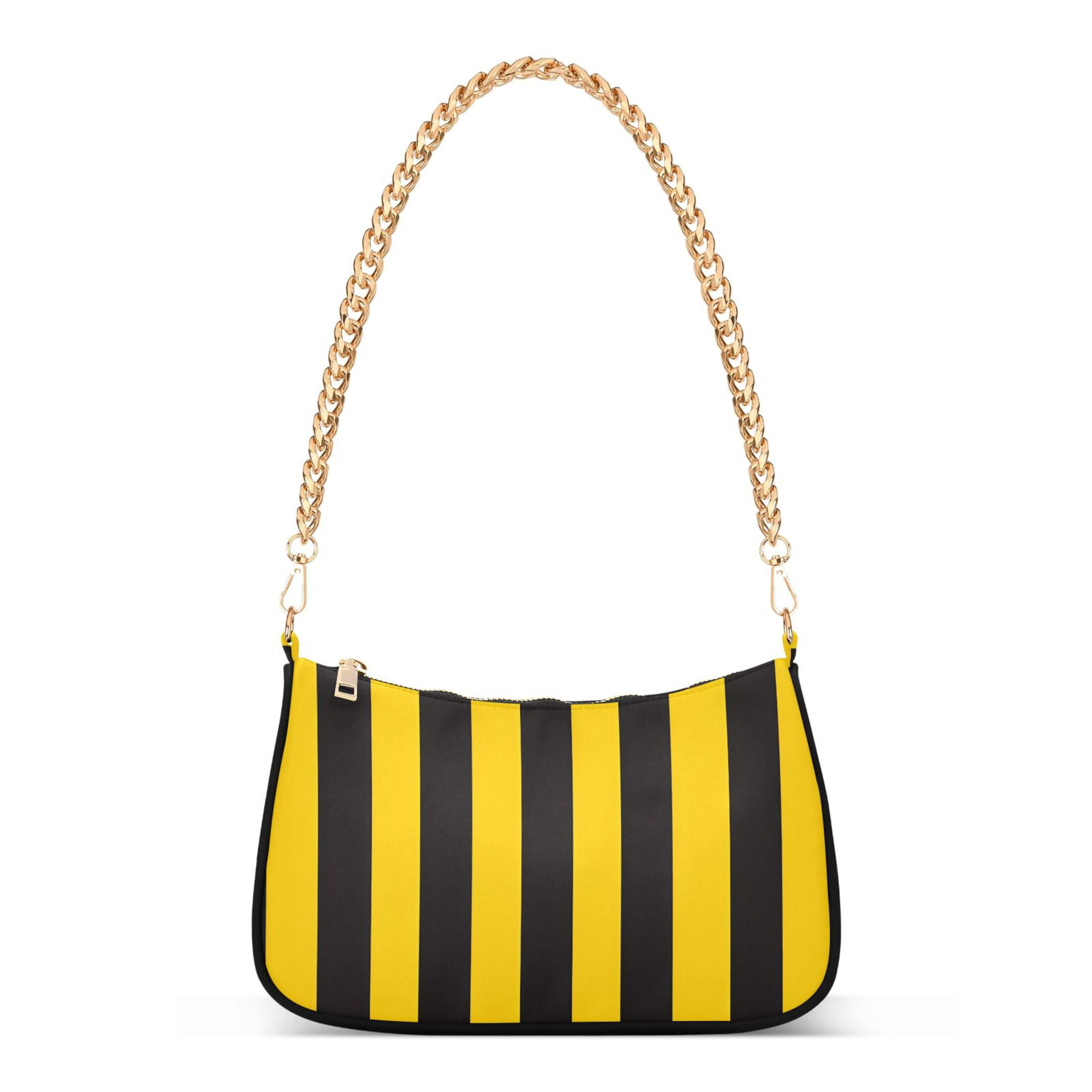 Ryvnso Yellow Stripes Line Pattern Womens Chain Shoulder Bag Tote Handbags Clutch Hobo Purse with Zipper for Travel