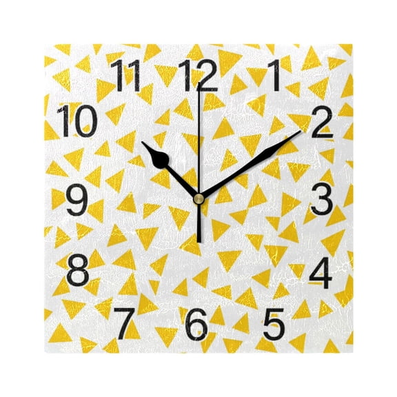 Ryvnso Yellow Triangle Wall Clock Square Silent Non-Ticking Battery Operated 7.78"
