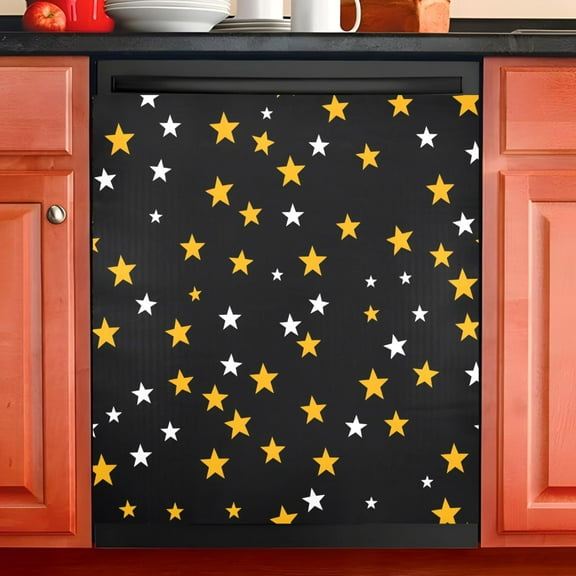 Ryvnso Yellow White Stars Dishwasher Magnetic Refrigerator Magnet Cover Kitchen Home Decorative 23"x26"