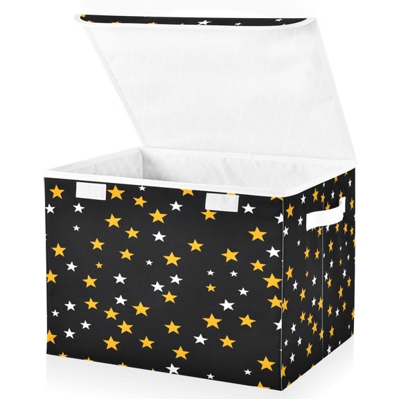Ryvnso Yellow White Stars Large Lidded Foldable Storage Baskets Cubes Boxes Lids Bin for Home