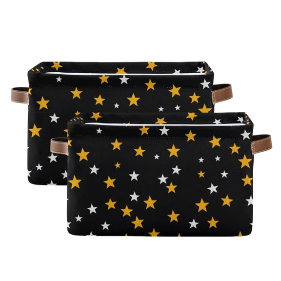 Ryvnso Yellow White Stars Storage Basket Large Bin Foldable Boxes Toys Organizer 14.2x10.2x8.3in 2 PCs