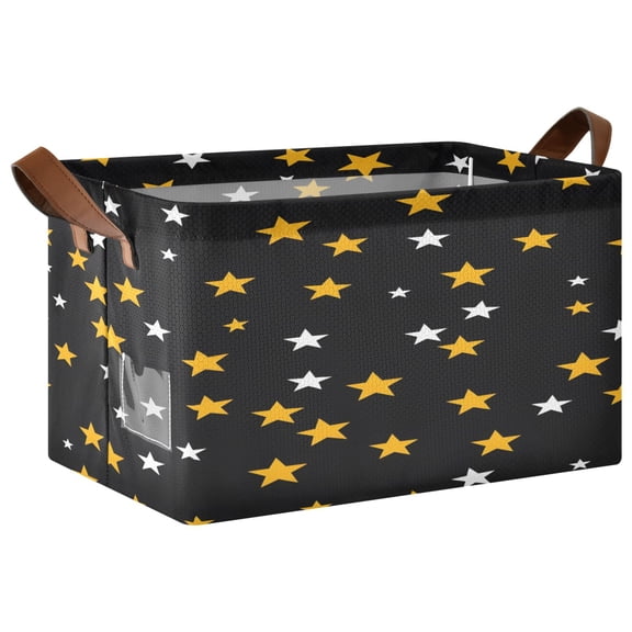 Ryvnso Yellow White Stars Storage Bins Large Basket Foldable Cube Toys Organizer with Handles 1 PC