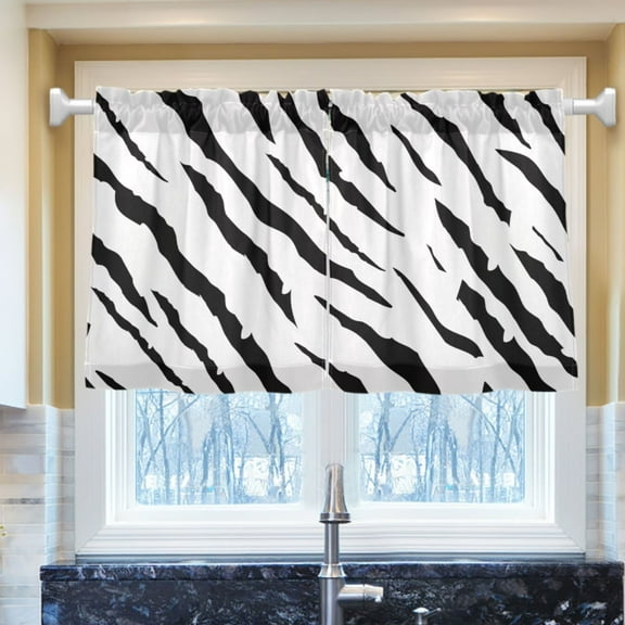 Ryvnso Zebra Black Print Half Curtains Sets Tier 2 Panels Short Curtain Rod Pocket 27"W x 24"L