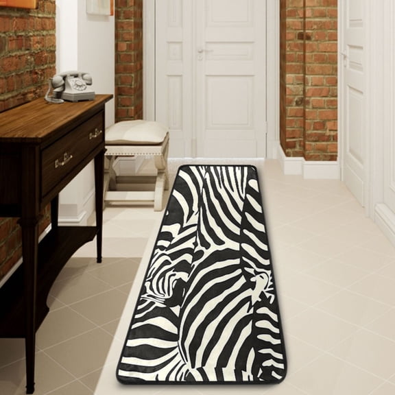 Ryvnso Zebra Black Print Hallway Runner Rugs Floor Carpet Non Slip Entryway Mat 2' x 6'