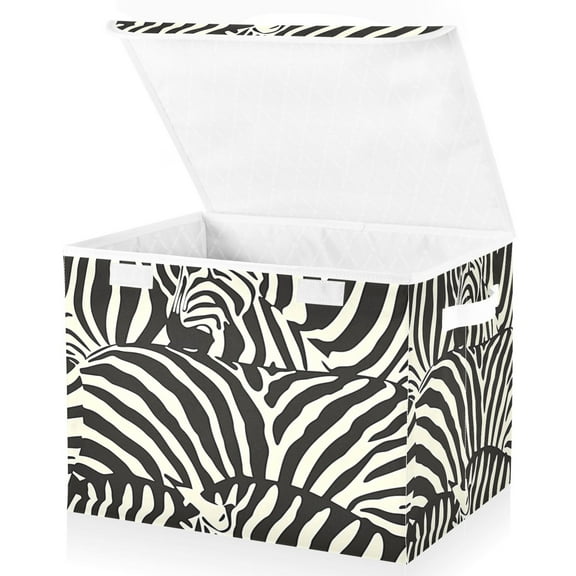 Ryvnso Zebra Black Print Large Lidded Foldable Storage Baskets Cubes Boxes Lids Bin for Home