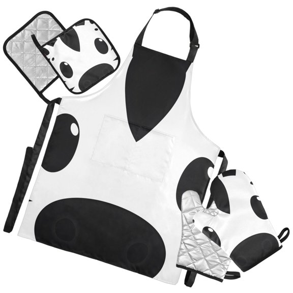 Ryvnso Zebra Face Kitchen Apron Oven Mitts Set Pot Holders
