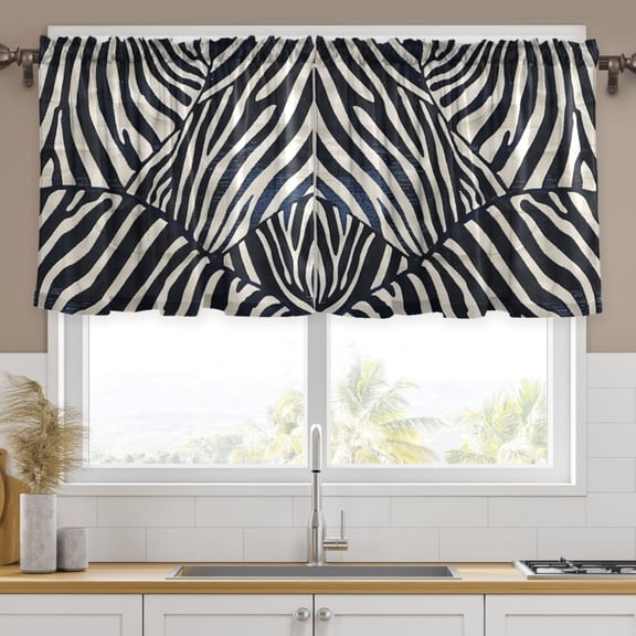 Ryvnso Zebra Pattern Curtains Sets Short Curtain Rod Pocket Half Window Cafe Farmhouse Tier 2 Panels 57"W x 36"L