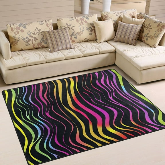 Ryvnso Zebra Rainbow Abstract Print Area Floor Rugs Soft Non-Slip Large Mats Nursery Carpets 80" x 58"