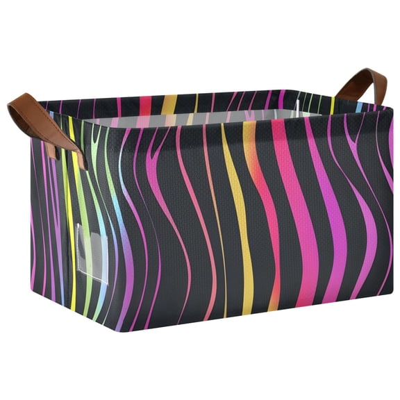 Ryvnso Zebra Rainbow Abstract Print Storage Bins Large Basket Foldable Cube Toys Organizer with Handles 1 PC