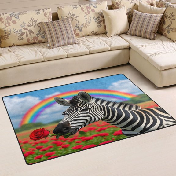Ryvnso Zebra Rose Field Area Floor Mat Non-Slip Carpet Soft Rugs Doormats 60" x 39"
