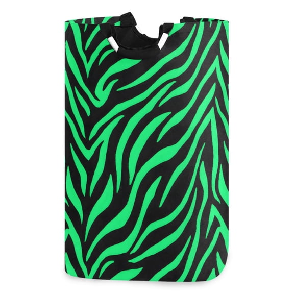 Ryvnso Zebra Stripes Green Pattern Large Storage Basket with Handles Collapsible Organizer Bin Laundry Hamper
