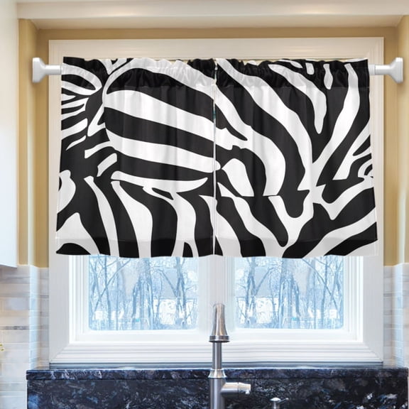 Ryvnso Zebra Texture Half Curtains Sets Tier 2 Panels Short Curtain Rod Pocket 27"W x 36"L
