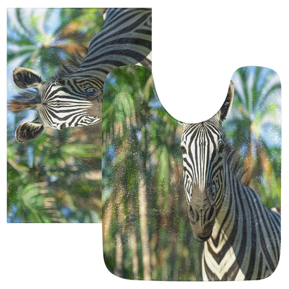Ryvnso Zebra and Palm Trees Bathroom Shaggy Rugs Toilet Mat Soft Contour Rug