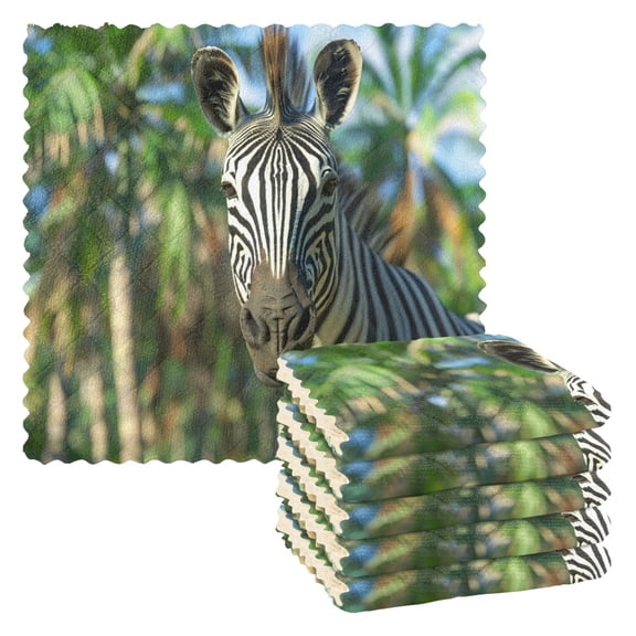 Ryvnso Zebra and Palm Trees Kitchen Towels Dish Clothes for Drying Dishes Cleaning Absorbent Set of 6