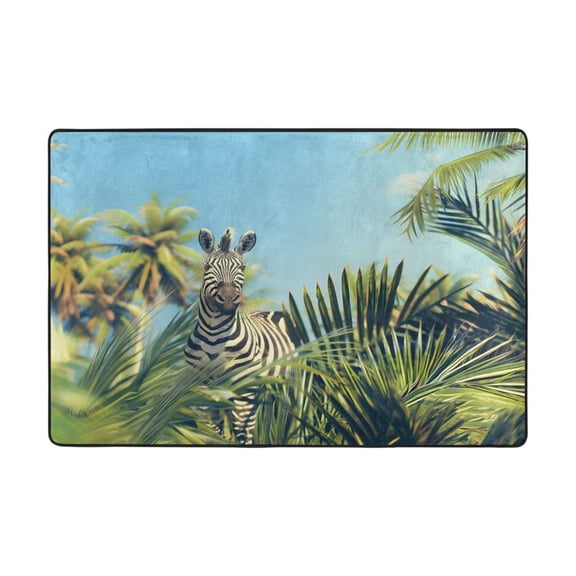 Ryvnso Zebra in Palm Tree Area Floor Mats Large Nursery Rugs Non-Slip Carpets Doormat 36" x 24"