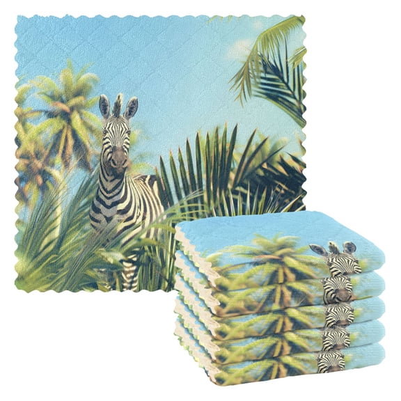Ryvnso Zebra in Palm Tree Kitchen Towels Dish Clothes for Drying Dishes Cleaning Absorbent Set of 6