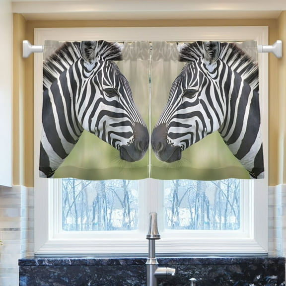 Ryvnso Zebras Half Curtains Sets Tier 2 Panels Short Curtain Rod Pocket 27"W x 24"L