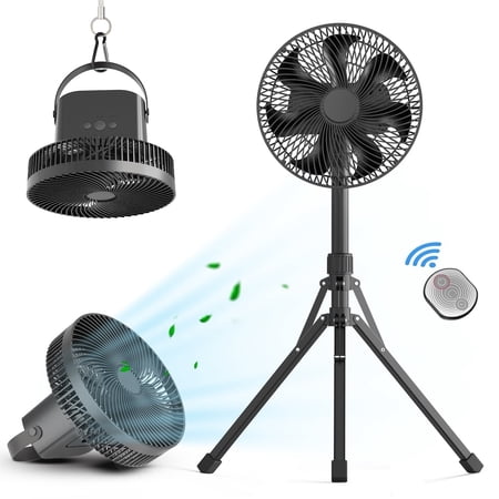 Marchpower Foldable Outdoor Pedestal Fan, Wireless Battery Operated Camping Fan with Remote, Adjustable Height & Ultra Quiet for Patio Yard Beach