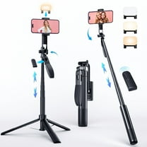 Rywell 67" Selfie Stick, 360°Rotation Anti-shake Extendable Tripod for iPhone with Remote &Fill Light, Phone Tripod for Android/iOS
