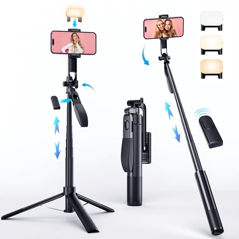 Avoalre 67" Selfie Stick, 360°Rotation Anti-shake Extendable Tripod for iPhone with Remote &Fill Light, Phone Tripod for Android/iOS