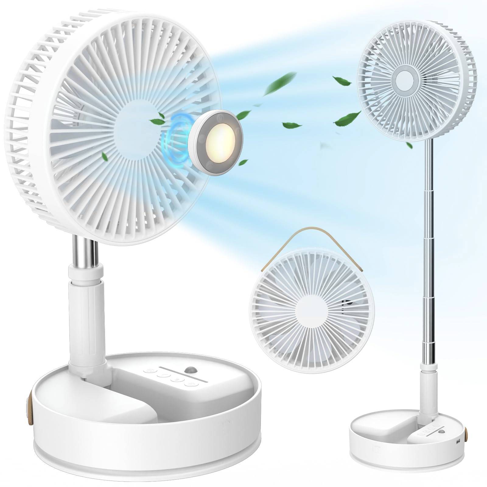 Rywell 8" Foldable Standing Fan with Remote, Battery Operated Oscillating Fan with 3 Height, 4 Speed, 7200mAh Rechargeable Pedestal Fan for Bedroom Office Camping Travel