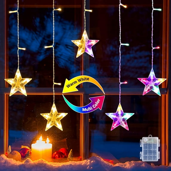 Avoalre Christmas Window Lights, 36LED Color Changing Battery Operated Star Lights for Bedroom, 8 Flash Modes with Timer, IP65 Waterproof for Indoor Outdoor Home Birthday Party