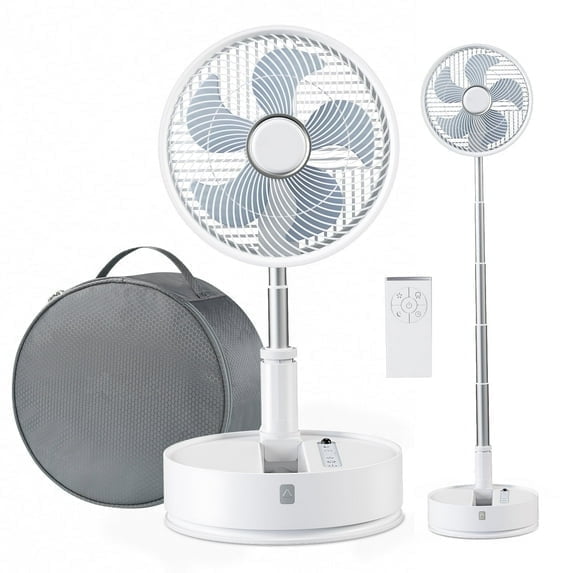 Rywell Pedestal Fan with Folding Base, Wired+Wireless Modes Standing Fan with Adjustable Height & Remote, 5 Speeds 8H Timer