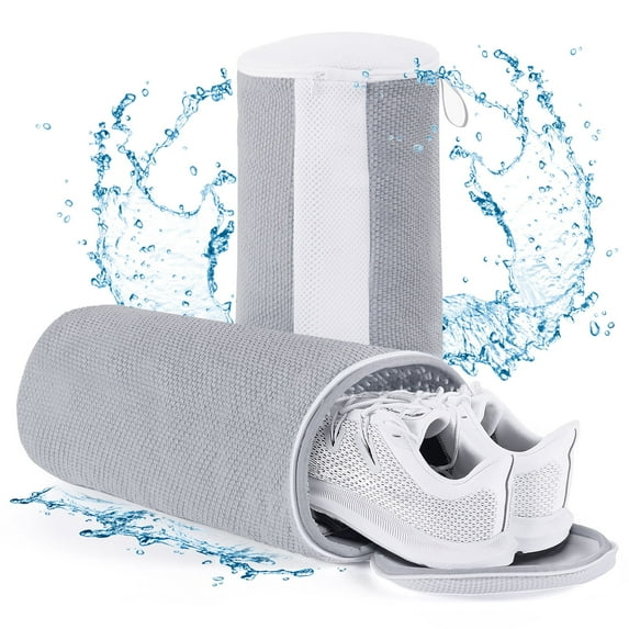 Avoalre Shoe Washing Bag, Fluffy Fibers 360° All-Around Cleaning Shoe Laundry Bag, Top Hidden Zipper, Durable & Reusable for All Shoe Types (Gray)