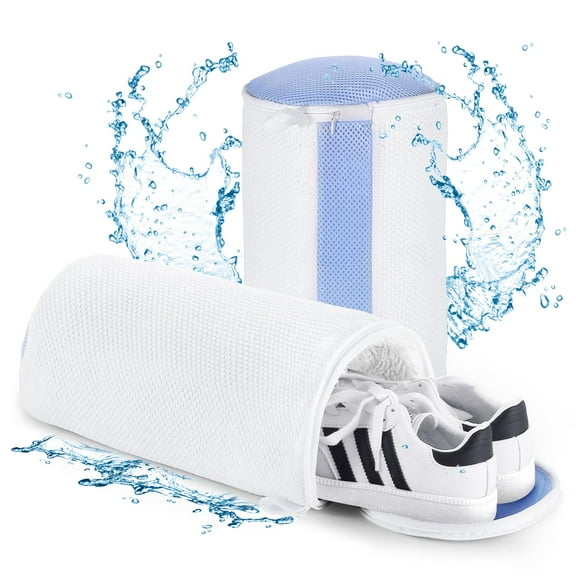 Avoalre Shoe Washing Bag, Fluffy Fibers 360° All-Around Cleaning Shoe Laundry Bag, Top Hidden Zipper, Durable & Reusable for All Shoe Types (White)