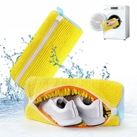 Avoalre Shoe Washing Bag for Washing Machine, Shoe Laundry Bags with Invisible Side Zipper, 360°All Around Cleaning, Upgraded Size for All Shoe Types & Sizes Yellow