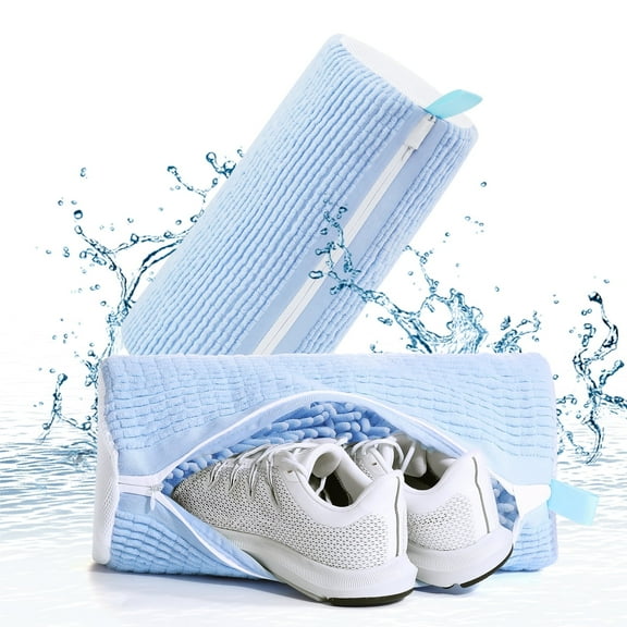Avoalre Shoe Washing Bag for Washing Machine, Shoe Laundry Bags with Invisible Side Zipper, 360°All Around Cleaning, Upgraded Size for All Shoe Types & Sizes Blue