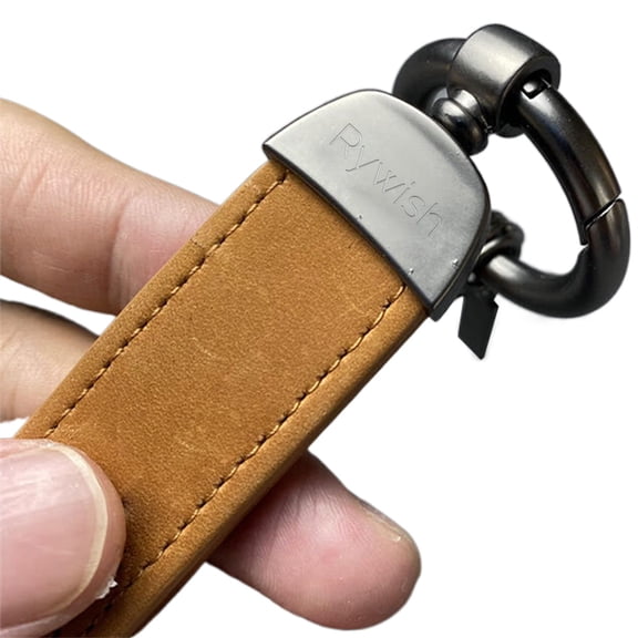 Rywish Leather key chains, Genuine Leather Keychains Holder for Men and Women, 360 Degree Rotatable, with Anti-lost D-Ring, Circle Carabiner and Key Rings, Coffee Color