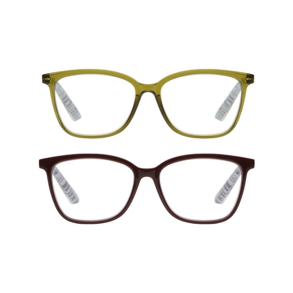 Rz by Rachel Zoe Womens Cateye Reading Glasses with Case, Green Crystal/Burgundy, Anais +1.75