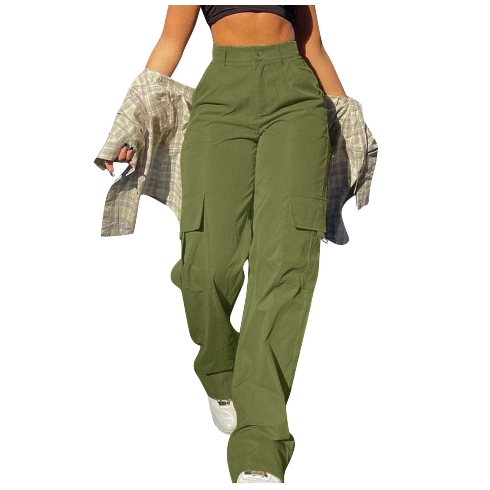 Rzjshui Cargo Wide Leg Pants for Women Solid Color High Elastic Waisted