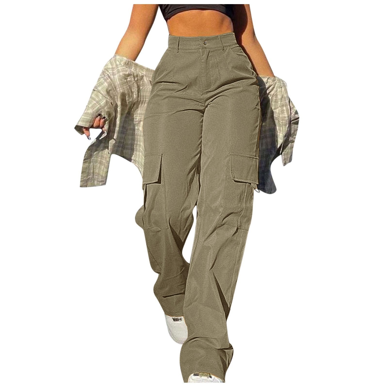 Rzjshui Cargo Wide Leg Pants for Women Solid Color High Elastic Waisted