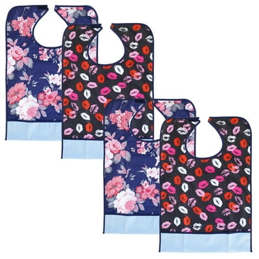 Rzvnmko 4pcs Adult Bib Washable Reusable Waterproof Clothing Protector with Crumb Catcher Eating Cloth for Elderly Seniors and Disabled 26 x 18