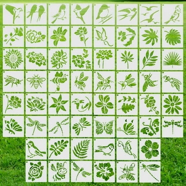 Rzvnmko 60 Pcs Painting Stencils on Wood Canvas Stencil Cut Painting Reusable Bird Floral Stencils for Card Making Journals Diary Wall Decor