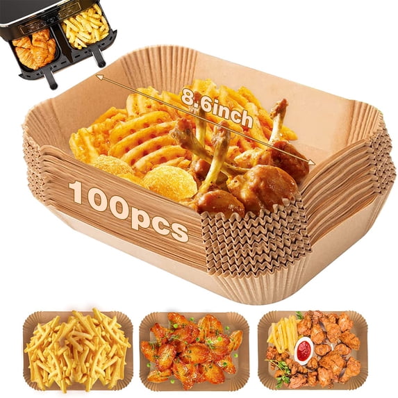 8.6" x 5.5" Air Fryer Disposable Paper Liner 100pcs Non-stick Square Parchment Paper Heat-resistant Roasting Pad Oil-proof and Water-proof Baking Liner Compatible with Ninja Dual Air Fryer
