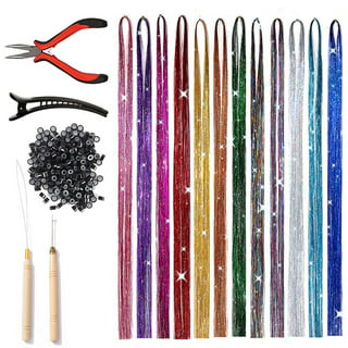 Nogis Hair Tinsel Kit with Tools, Hair Tinsel Heat Resistant Fairy Hair Tinsel Kit 1200Strands, 47inch Sparkling Glitter Tinsel Hair Extensions Hair