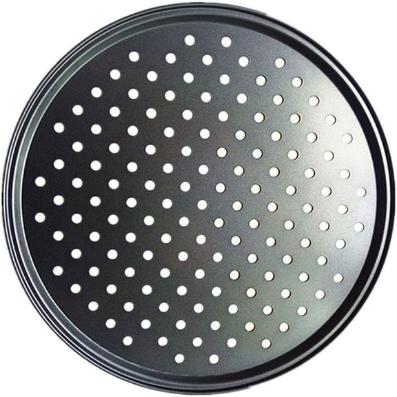 Rzvnmko Steel Pizza Pan with Holes 32CM Pizza Tray Baking Tray Non-stick Pizza Baking Pan Round Perforated Pizza Baking Pan for Home Restaurant Kitchen Oven Baking (Black)