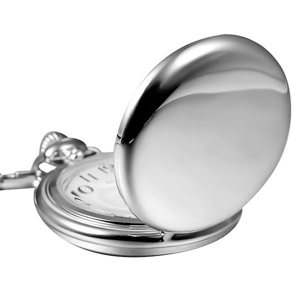 Rzvnmko Unisex Vintage Pocket Watch with Chain, Quartz Movement, Silver Steel, (Model 20002376901)