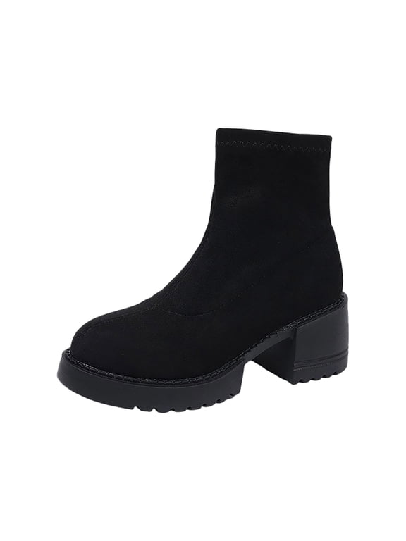 S-029 Black Womens Casual Short Block Heel Boots Ankle Chunky Round Toe For Daily Office Street Comfortable Booties Wear