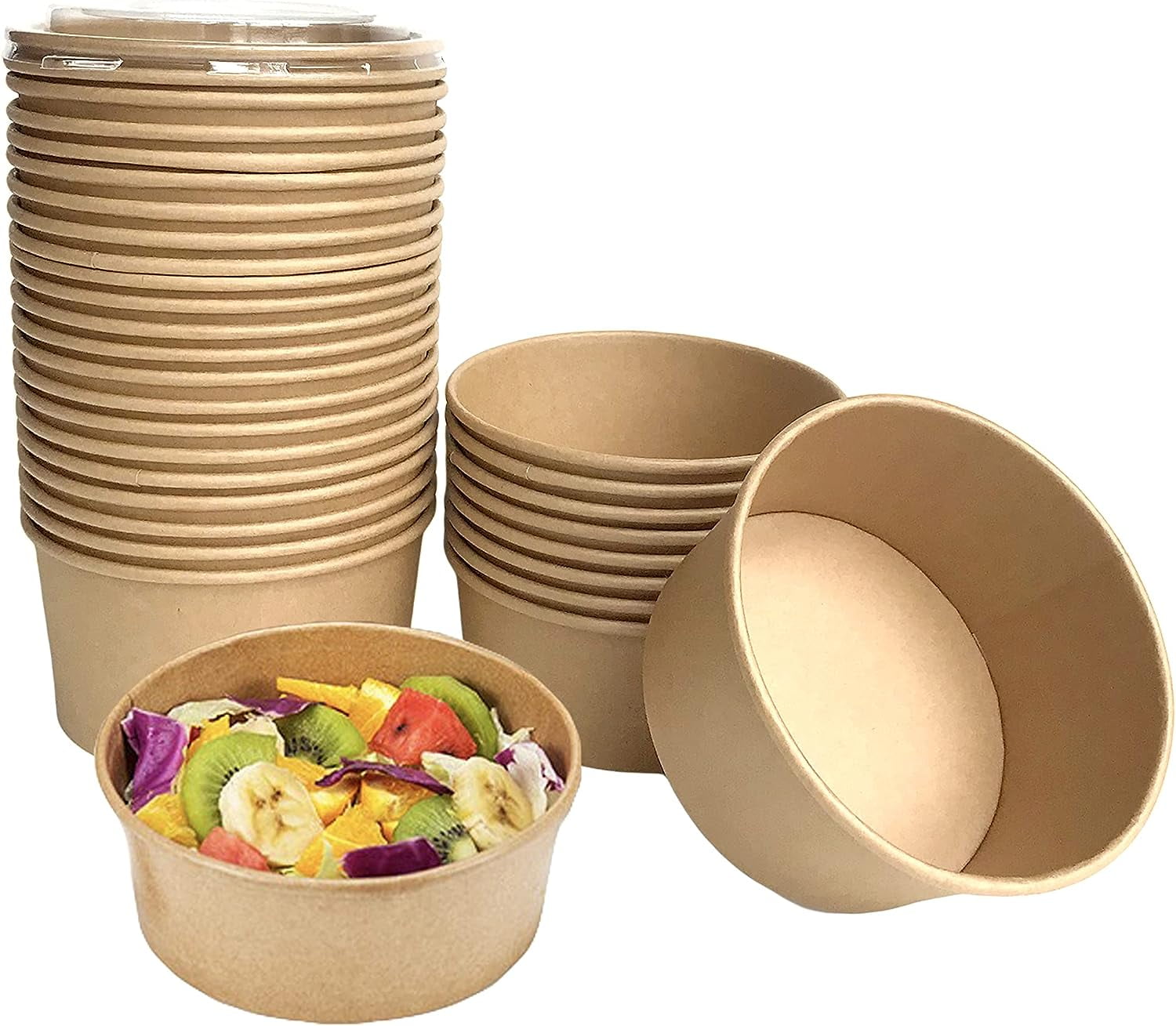 S 100 Pack 50oz Paper Disposable Bowls with Lids Large Paper Bowls