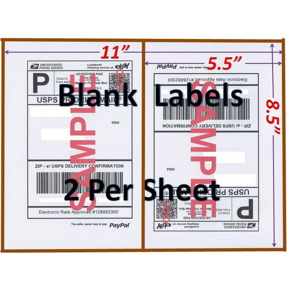 S 1400 Shipping Labels Blank Labels -2/Sheet- UPS Fedex Paypal Self Adhesive
