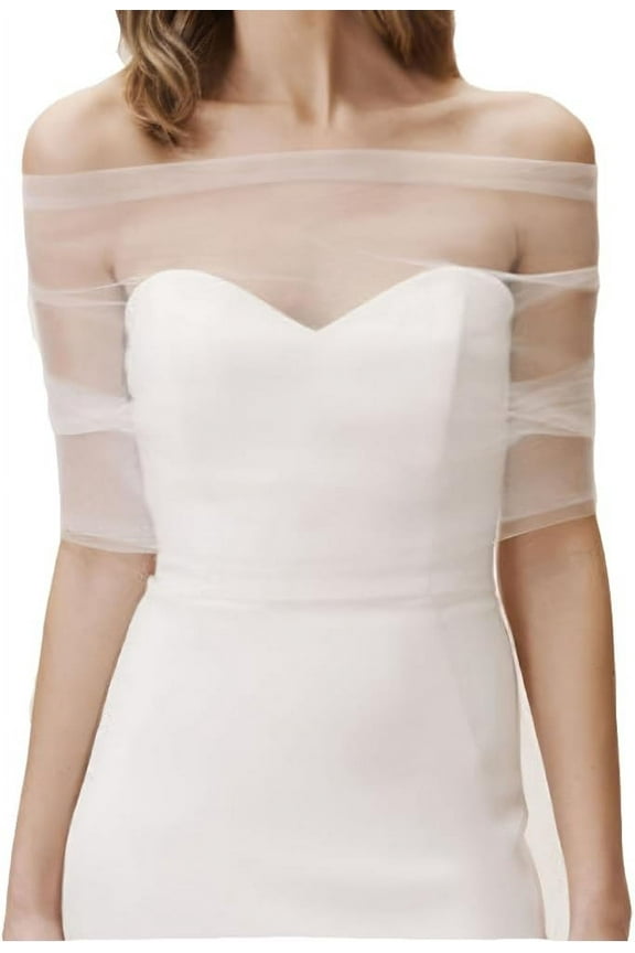 S-15.7nch Bridal Cloak Pearls Wedding Cape White Tulle Shawls Detachable Pearl Capes Wedding Short Shawl