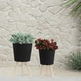 thumbnail image 1 of S/2 10/12" Ridged Planter W/ Wood Legs,Black (Kd),Black Polyresin Garden Outdoor Garden Supplies Garden Pots Planters, 1 of 8
